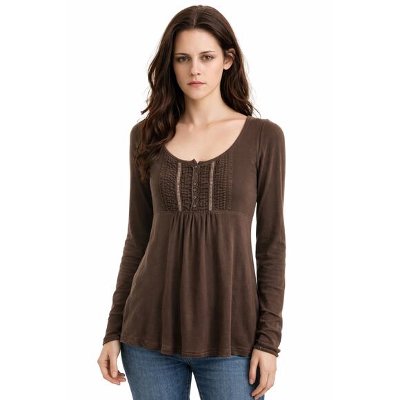 Vintage Y2K Brown Babydoll Long Sleeve Tee Bella Swan Elena Gilbert Twilight - Picture 1 of 11